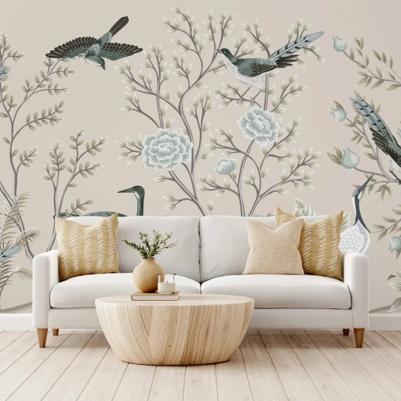 Fototapete elegante vögel und blühende zweige – Wallnifity® Fototapete elegante vögel und blühende zweige – Wallnifity®