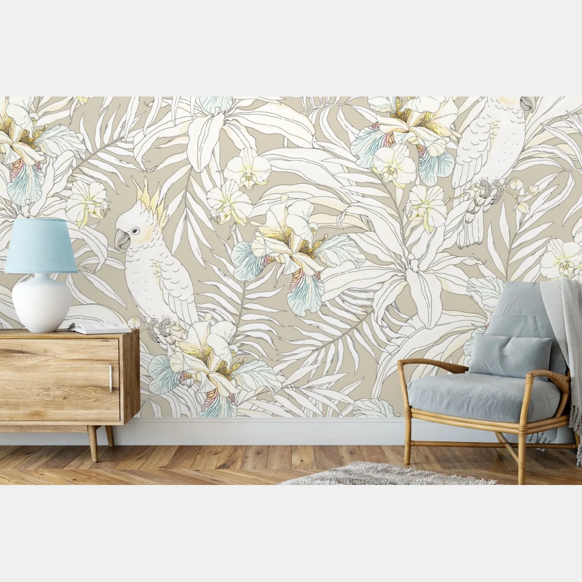 Fototapete tropisches kakadu-blumenmuster – Wallnifity® Fototapete tropisches kakadu-blumenmuster – Wallnifity®