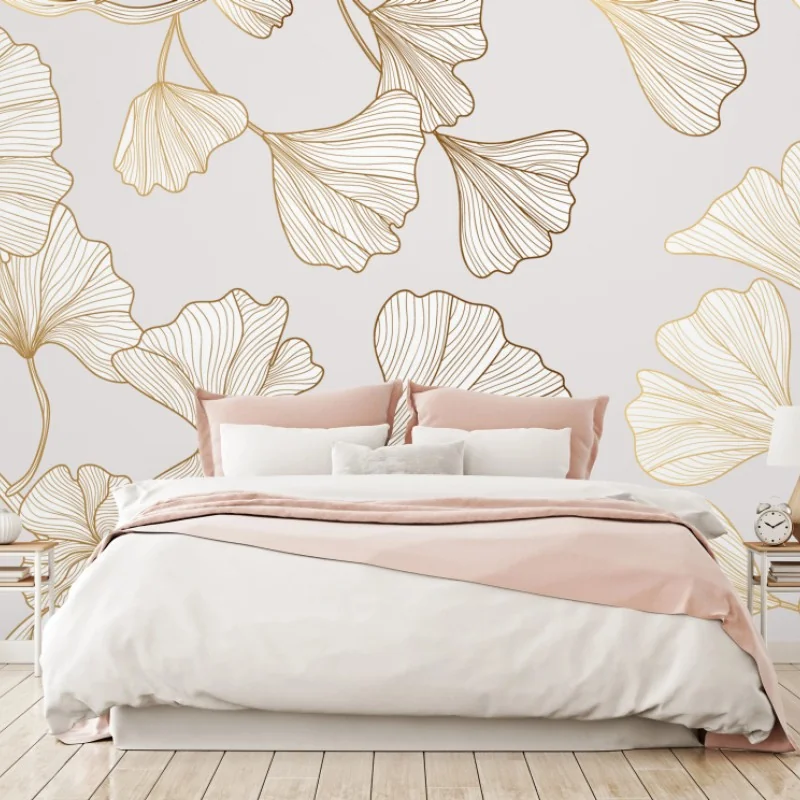 Fototapete feines goldenes ginkgo-blätter muster