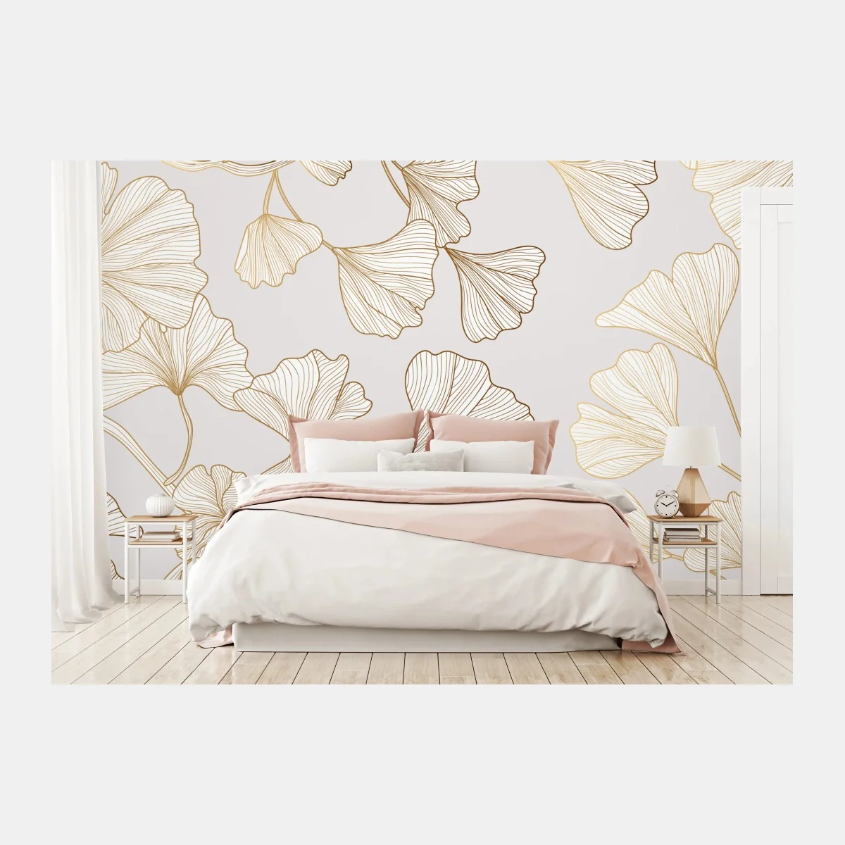 Fototapete feines goldenes ginkgo-blätter muster – Wallnifity®