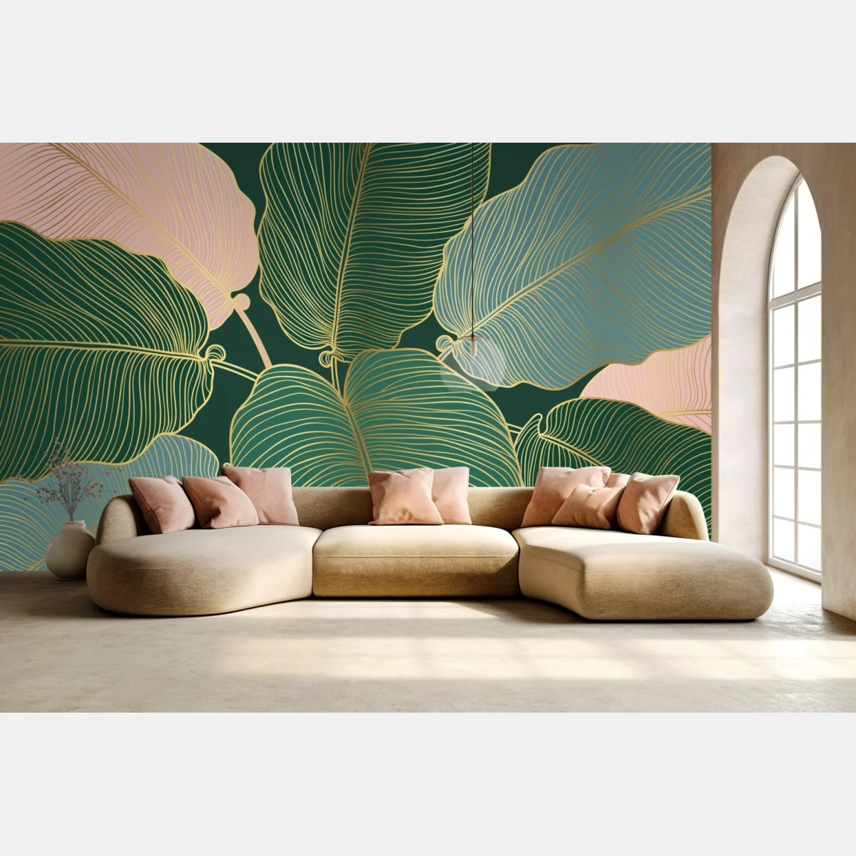 Fototapete tropische blätter mit goldkontur – Wallnifity® Fototapete tropische blätter mit goldkontur – Wallnifity®