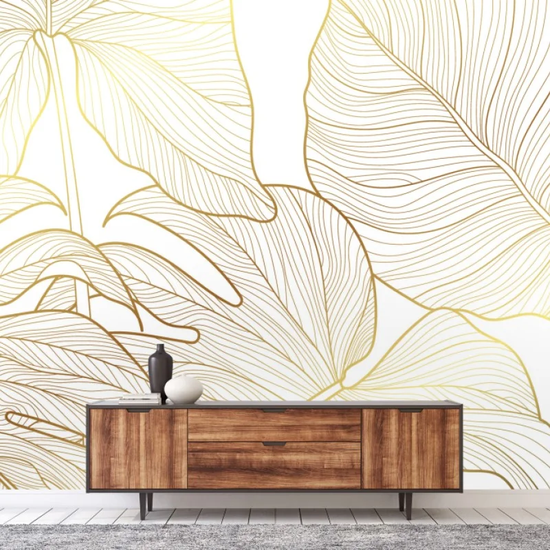 Fototapete goldene botanische blattzeichnung