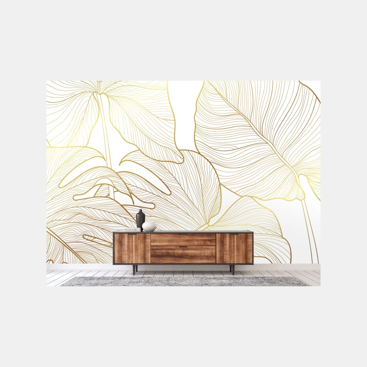 Fototapete goldene botanische blattzeichnung – Wallnifity®