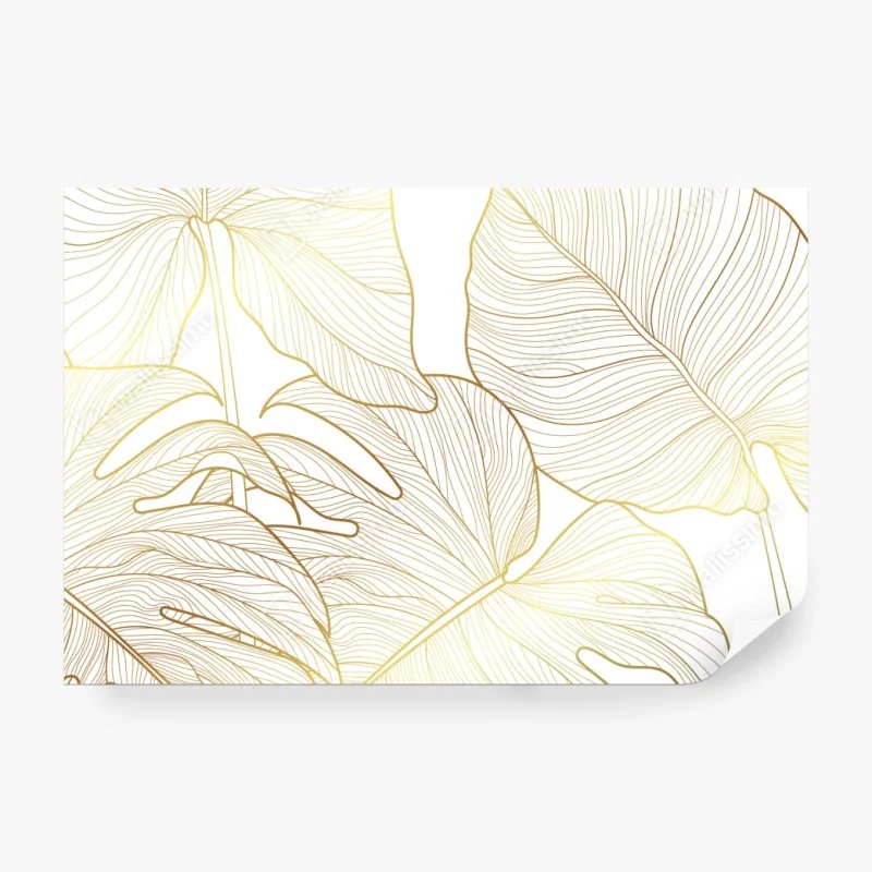 Fototapete goldene botanische blattzeichnung