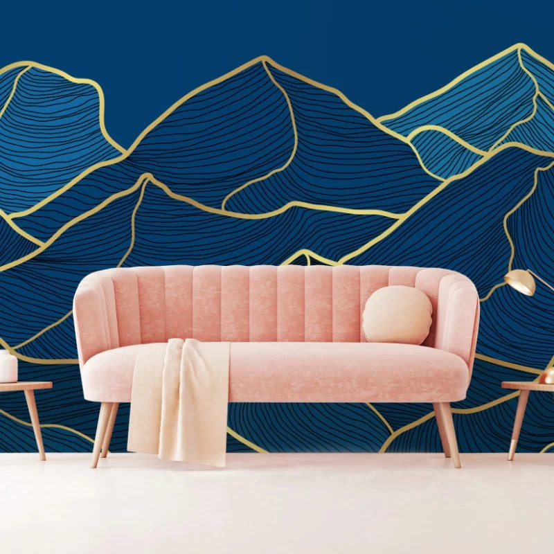 Fototapete goldene linien berglandschaft auf dunkelblauem hintergrund