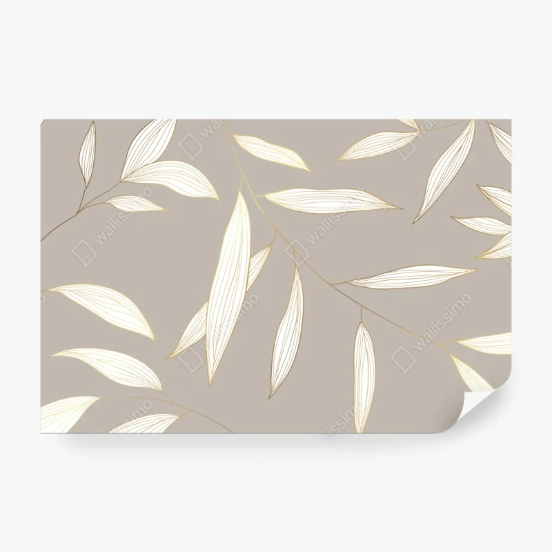 Fototapete zarte goldumrandete blätter auf beigem hintergrund