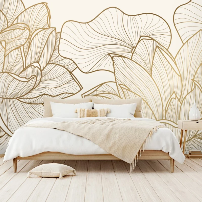 Fototapete elegante goldene linien blumenillustration