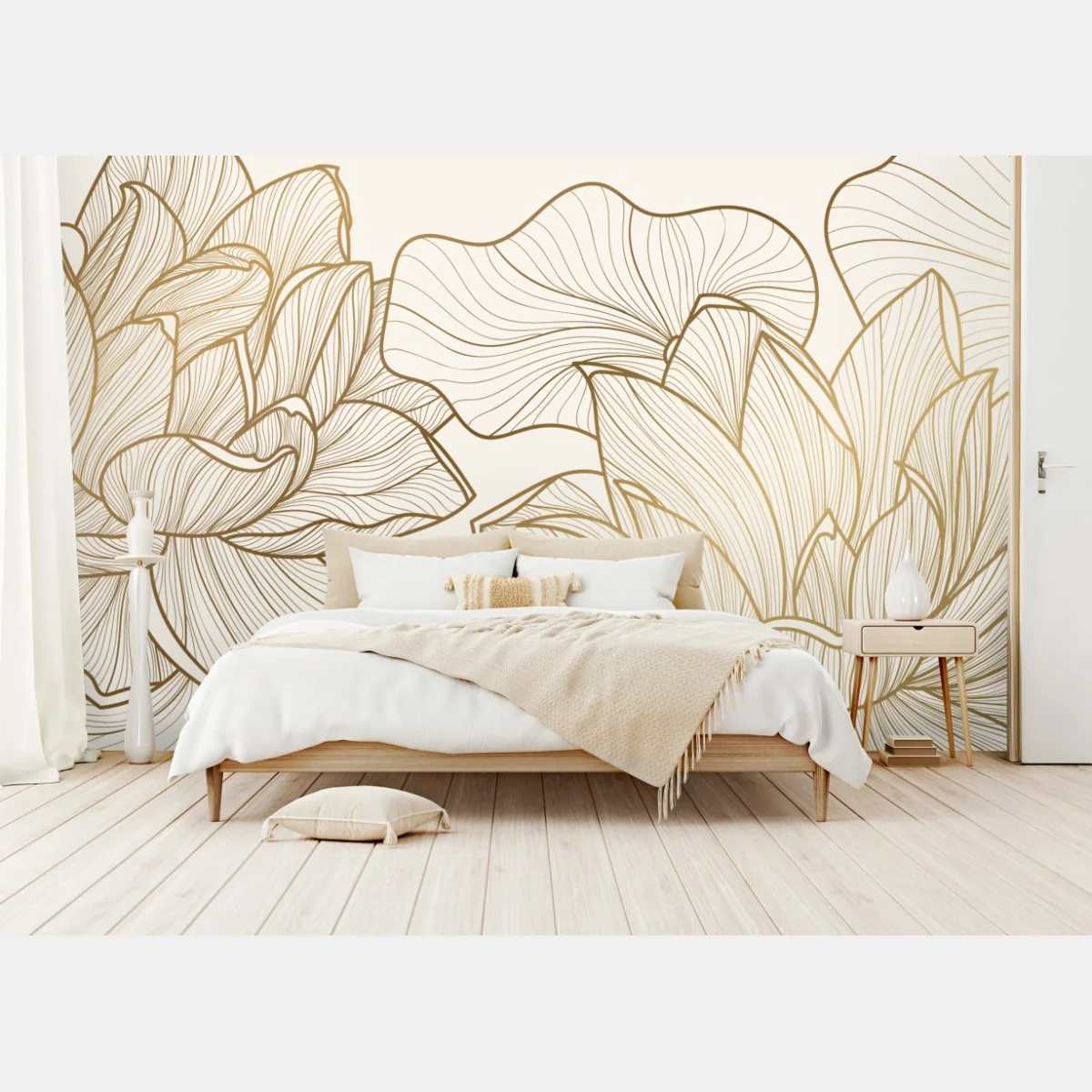 Fototapete elegante goldene linien blumenillustration – Wallnifity® Fototapete elegante goldene linien blumenillustration – Wallnifity®
