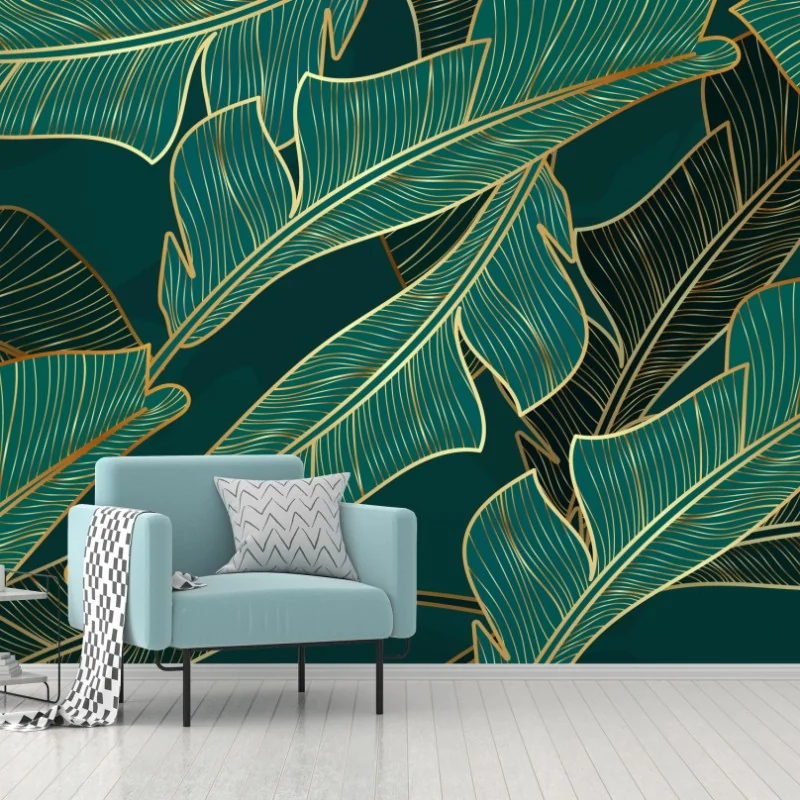 Fototapete goldene tropische bananenblätter