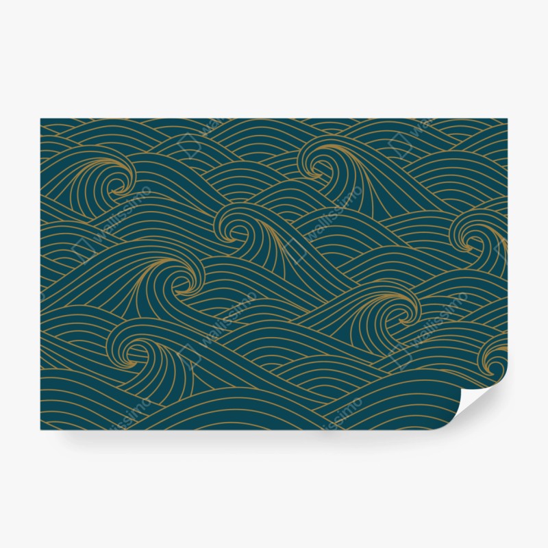 Fototapete türkiswellenmuster mit goldlinien