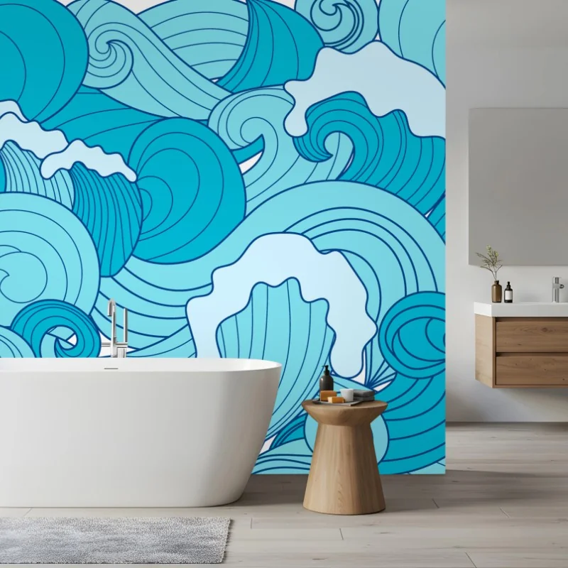 Fototapete blaue ozeanwellen illustration