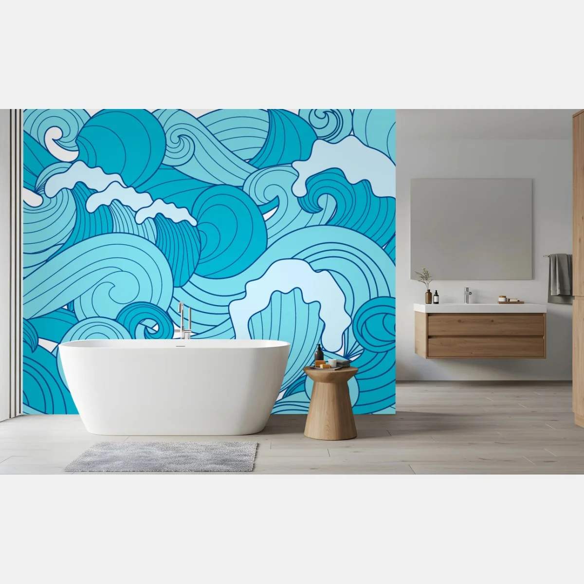 Fototapete blaue ozeanwellen illustration – Wallnifity®