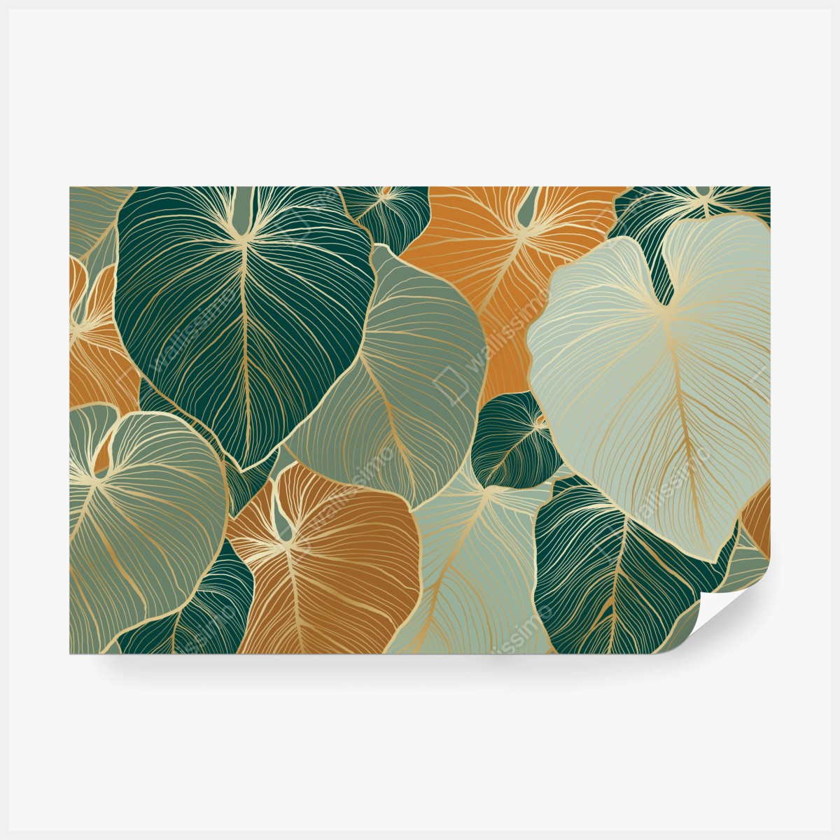 Fototapete türkis-goldenes botanisches blättermuster – Wallnifity® Fototapete türkis-goldenes botanisches blättermuster – Wallnifity®