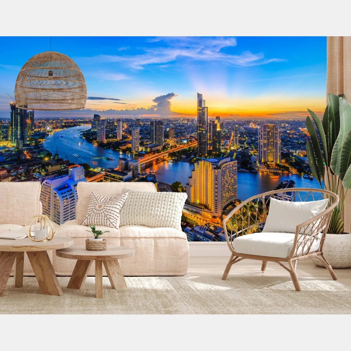 Fototapete lebendige stadtskyline bei dämmerung – Wallnifity® Fototapete lebendige stadtskyline bei dämmerung – Wallnifity®