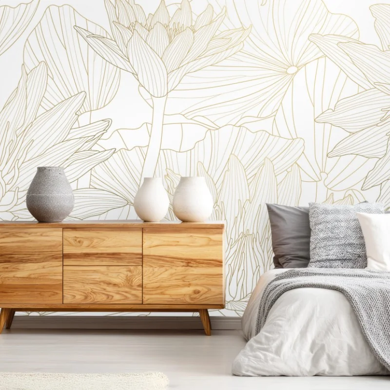 Fototapete zarte goldene blütenlinien