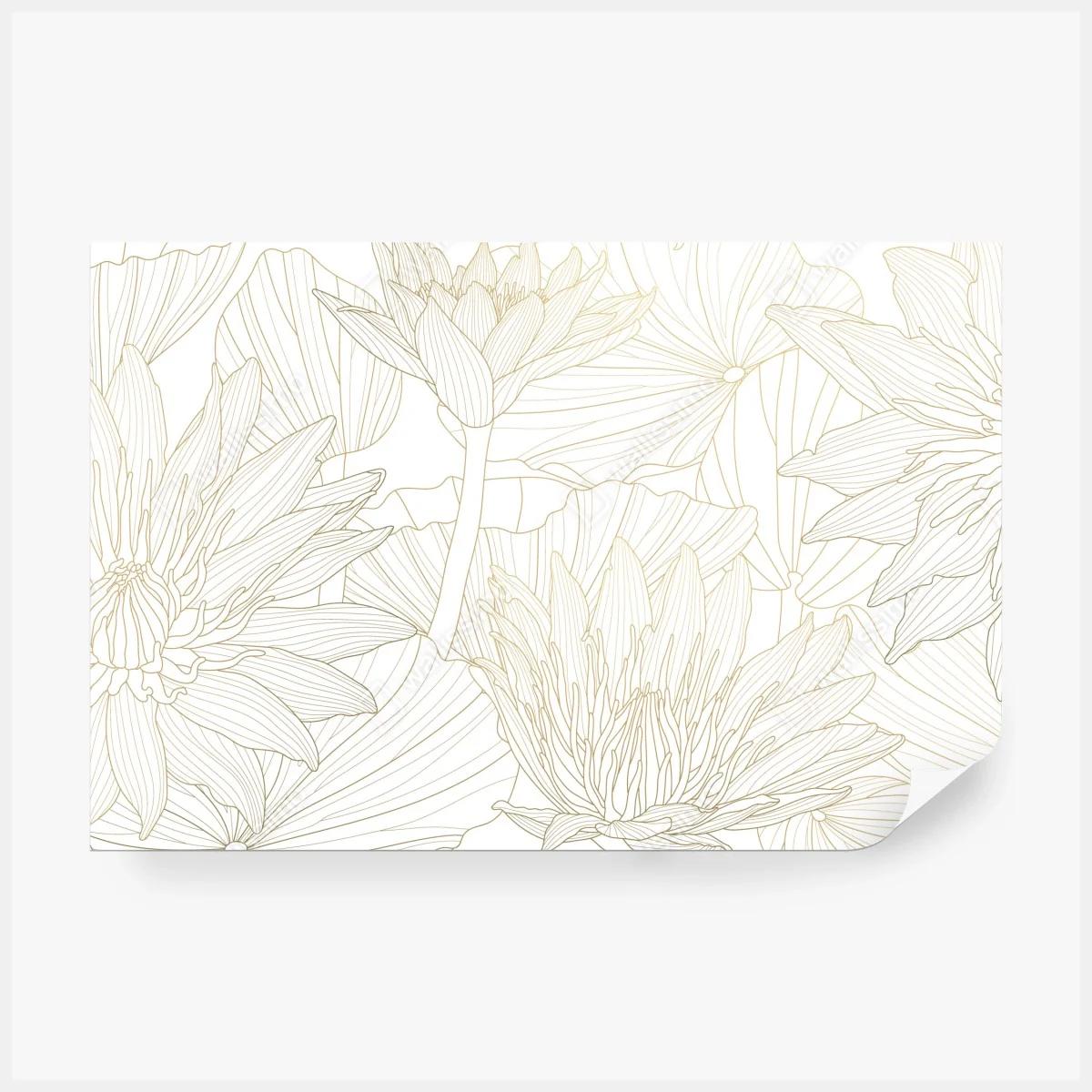 Fototapete zarte goldene blütenlinien – Wallnifity®
