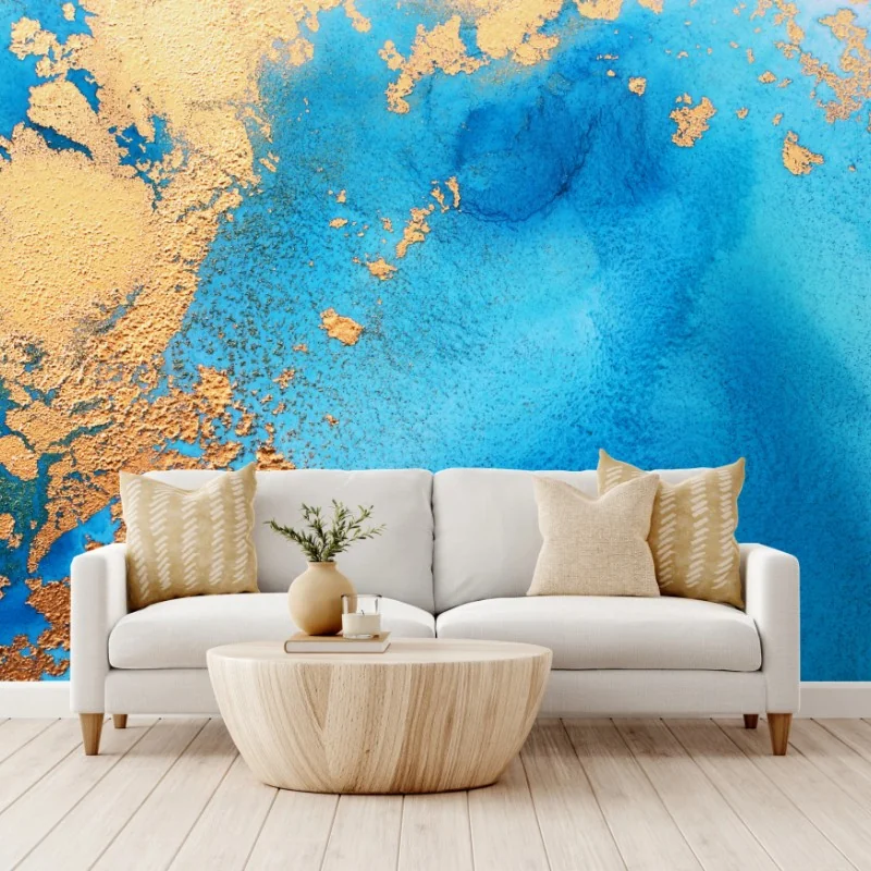 Fototapete blau-gold abstrakte ozeantextur