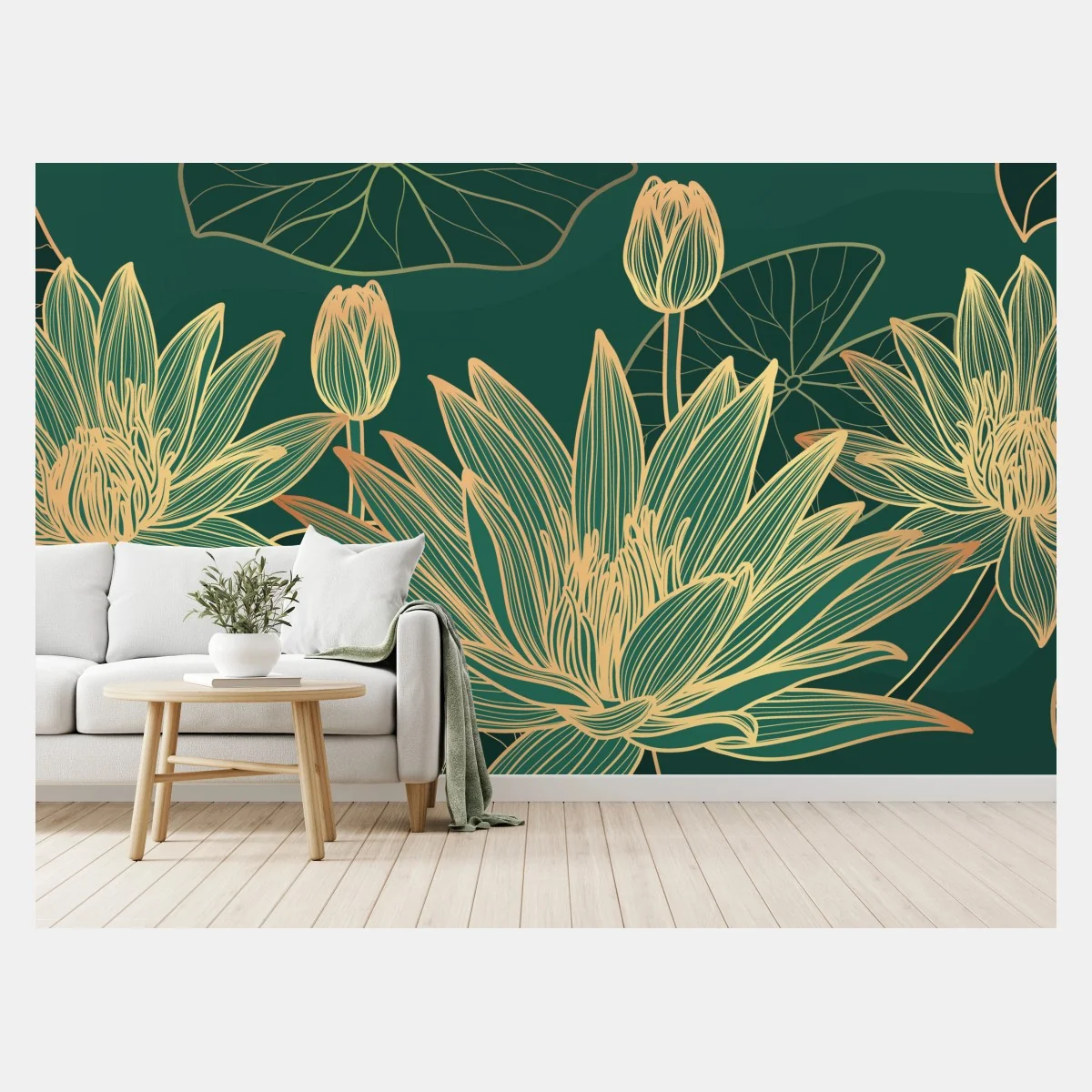 Fototapete goldene lotosblüten auf grünem hintergrund – Wallnifity® Fototapete goldene lotosblüten auf grünem hintergrund – Wallnifity®