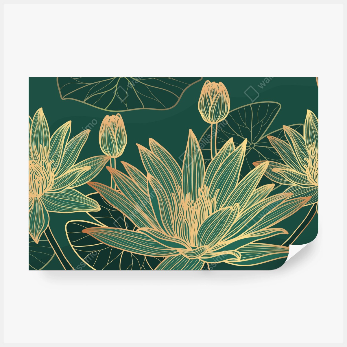 Fototapete goldene lotosblüten auf grünem hintergrund – Wallnifity® Fototapete goldene lotosblüten auf grünem hintergrund – Wallnifity®