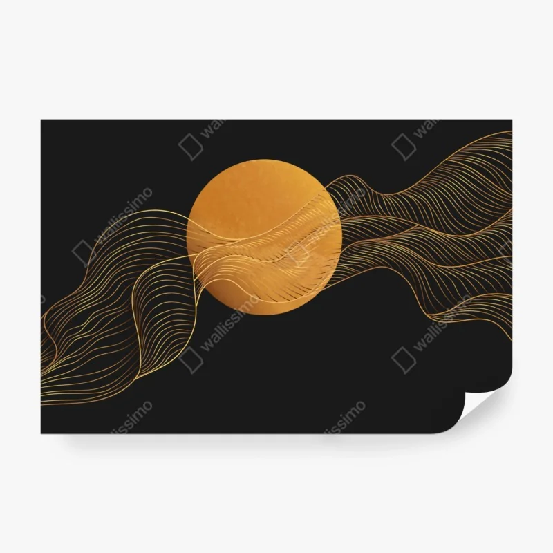 Fototapete goldene wellen auf schwarzem grund — abstrakte komposition