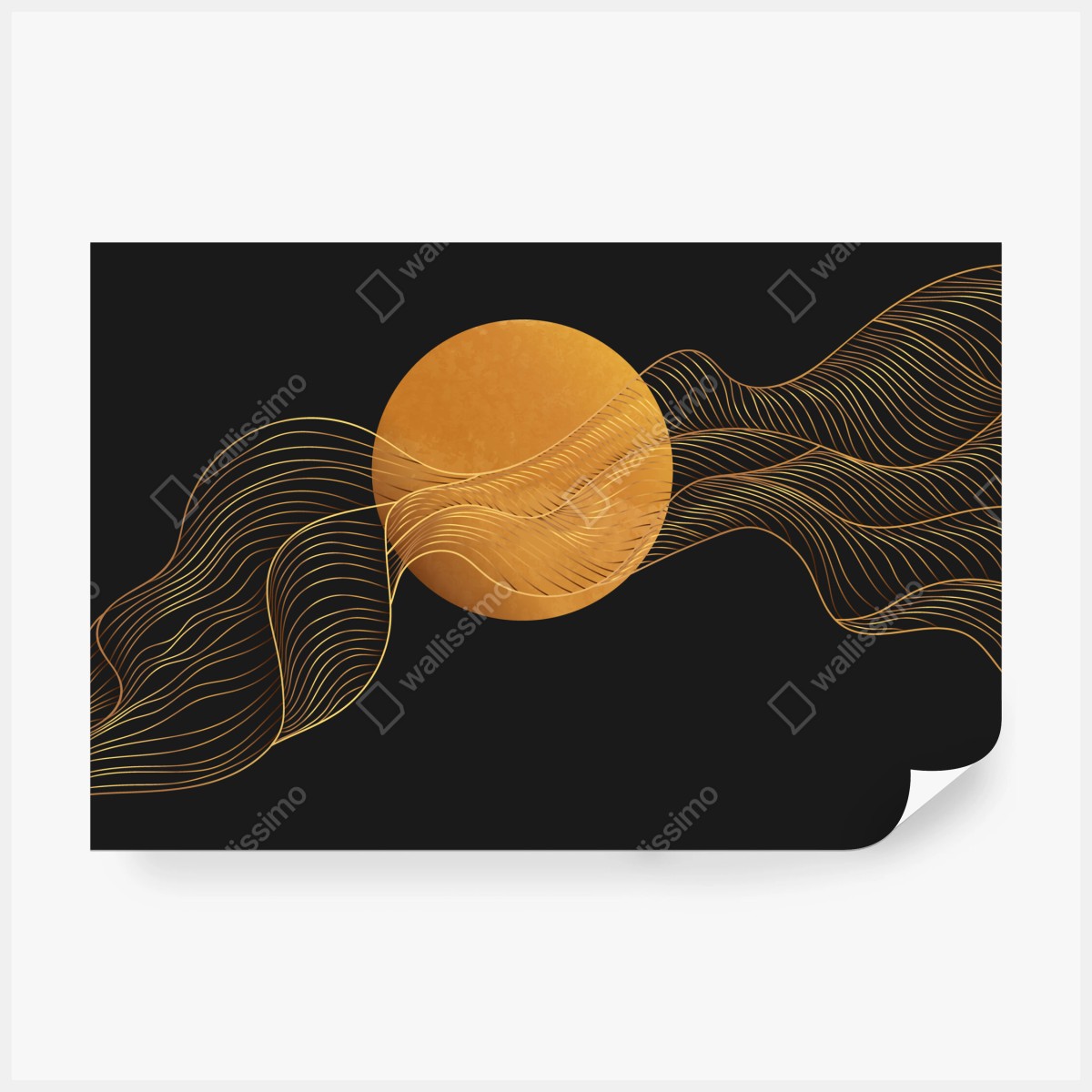 Fototapete goldene wellen auf schwarzem grund — abstrakte komposition – Wallnifity®
