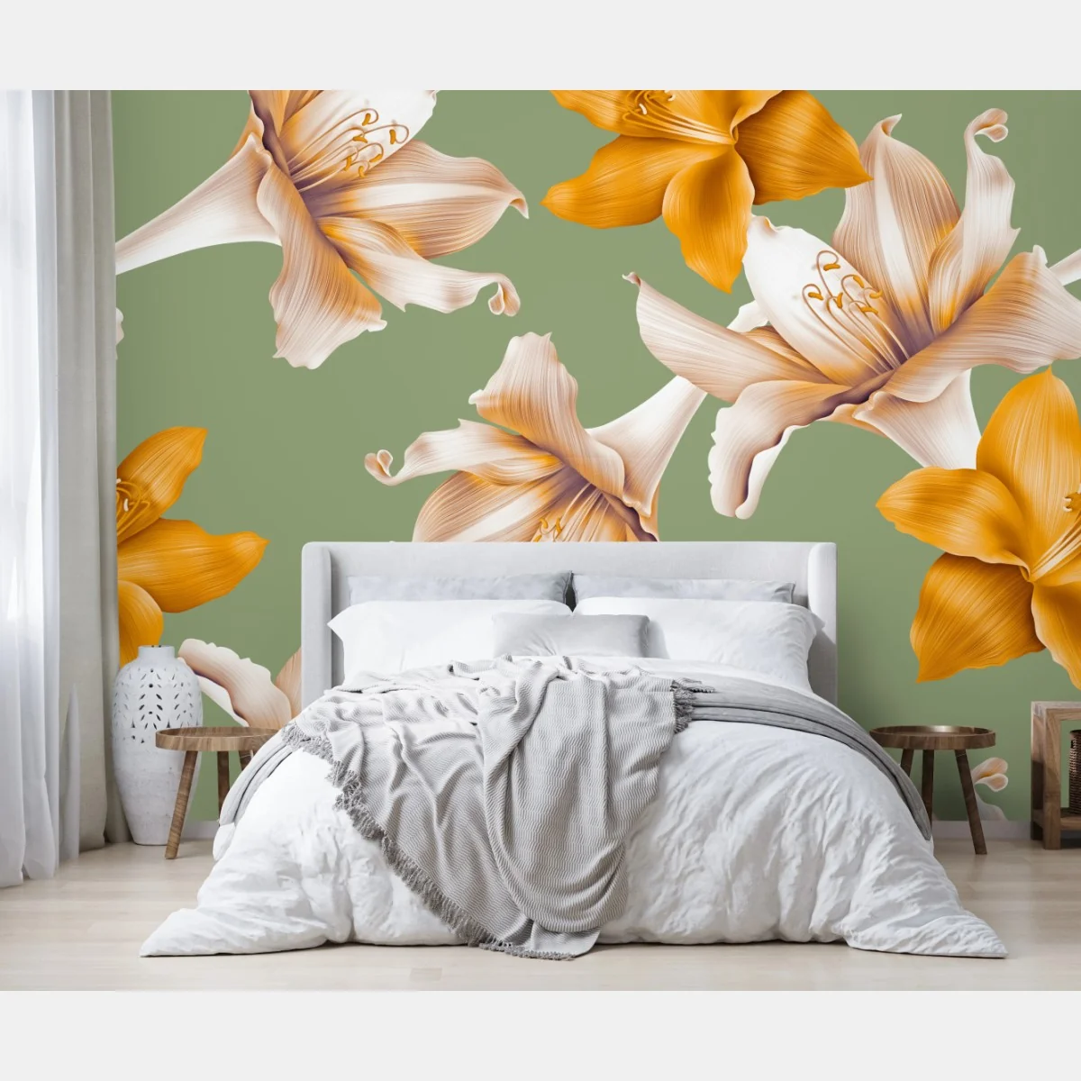 Fototapete goldene lilien botanisches muster – Wallnifity® Fototapete goldene lilien botanisches muster – Wallnifity®