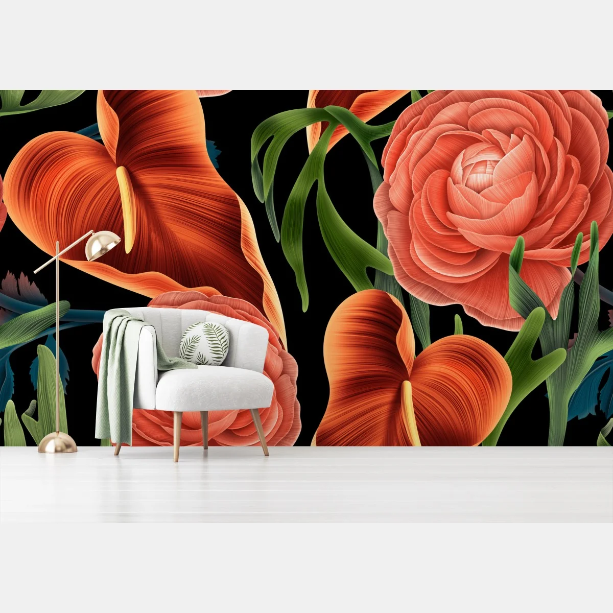 Fototapete lebhaftes korallenblumenmuster auf schwarzem hintergrund – Wallnifity® Fototapete lebhaftes korallenblumenmuster auf schwarzem hintergrund – Wallnifity®