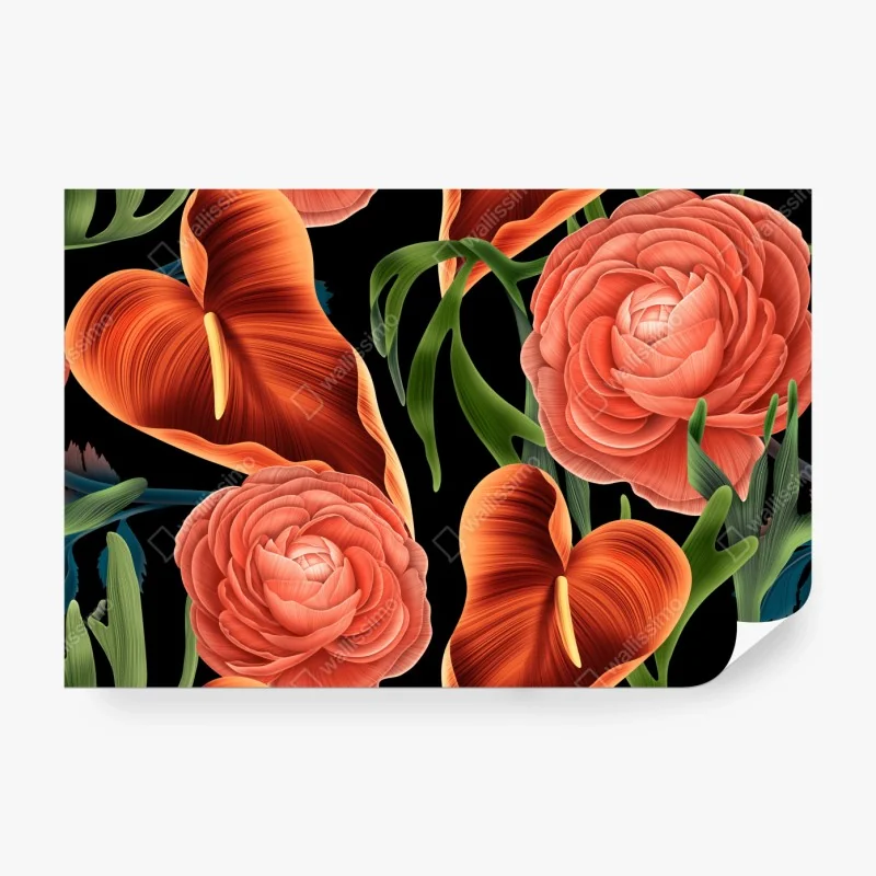 Fototapete goldenes blumenornament auf nachtblauem hintergrund – Wallnifity®