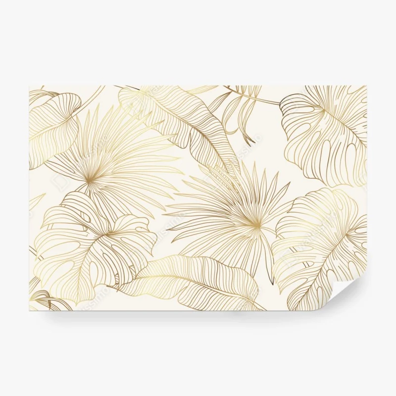 Fototapete goldene tropische blätter auf beigem hintergrund