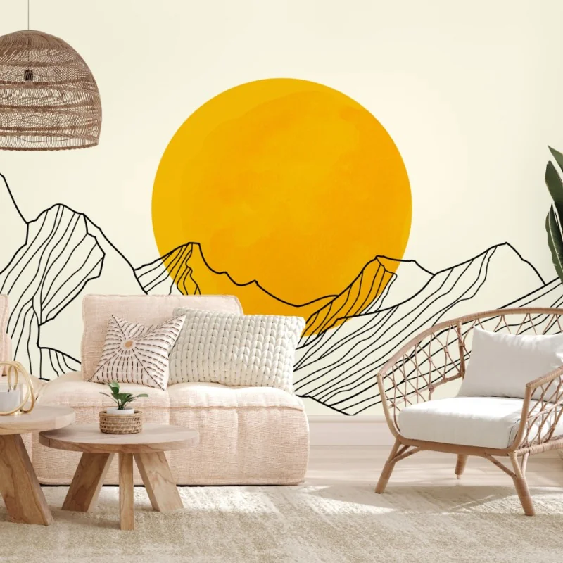 Fototapete goldene sonne über minimalistischen bergen – Wallnifity® Fototapete goldene sonne über minimalistischen bergen – Wallnifity®