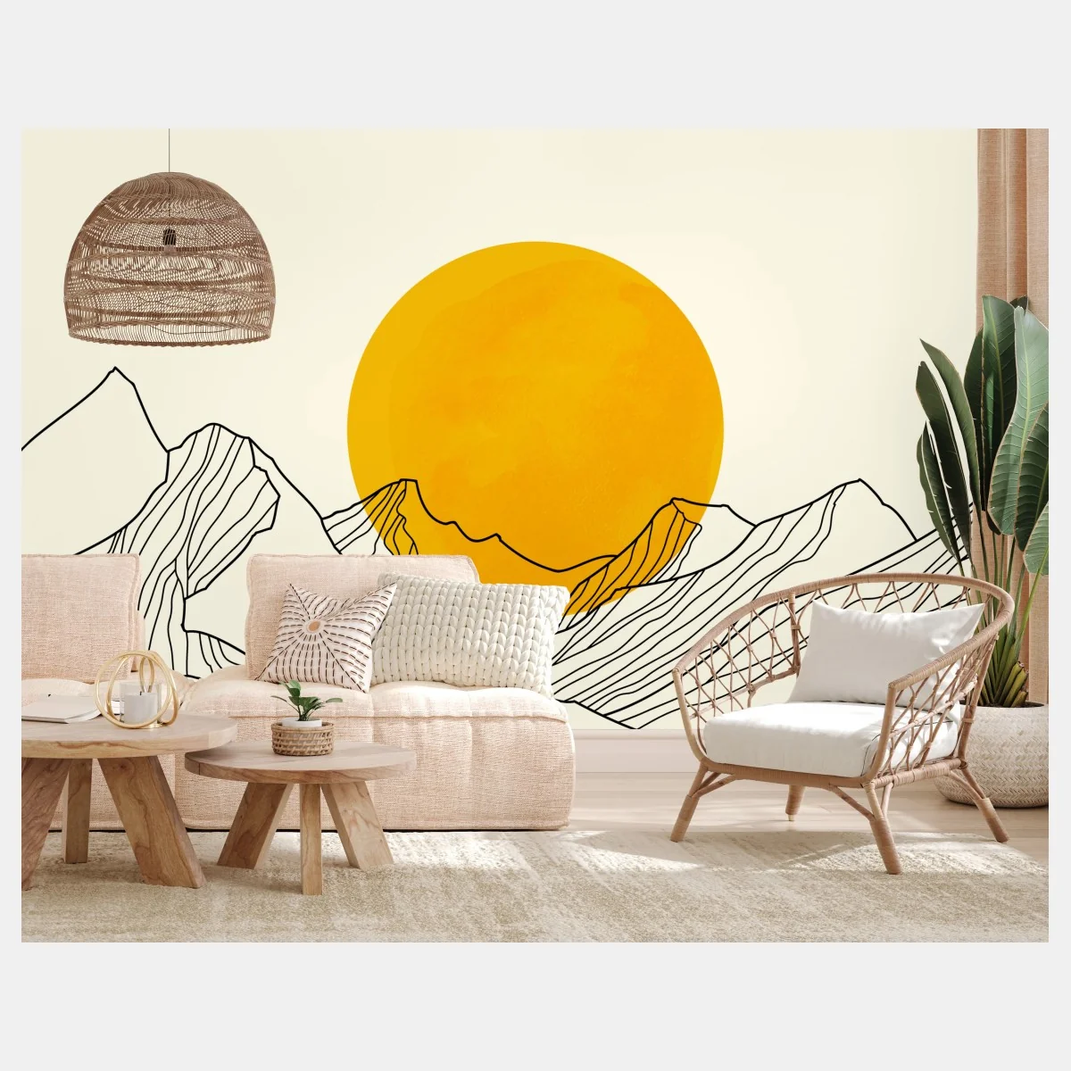 Fototapete goldene sonne über minimalistischen bergen – Wallnifity®