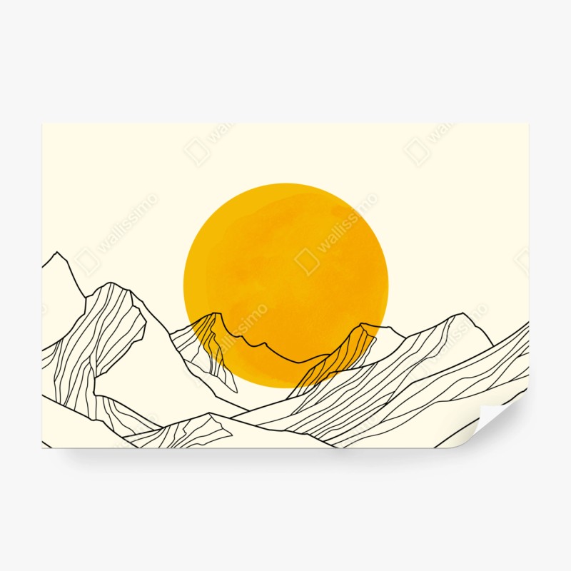 Fototapete goldene sonne über minimalistischen bergen