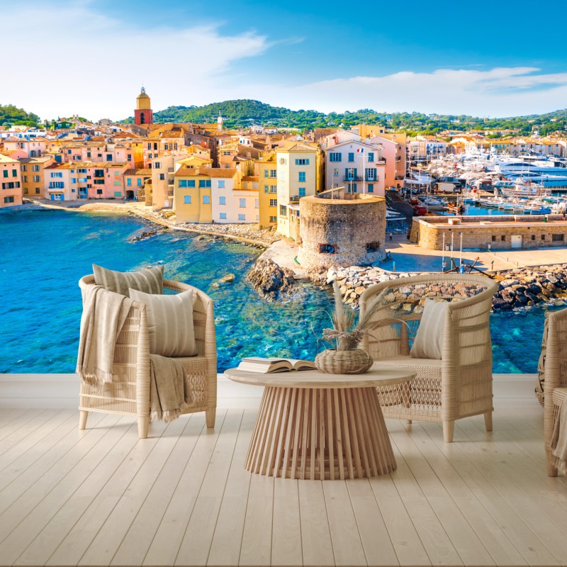 Fototapete sonniger Mittelmeerhafen