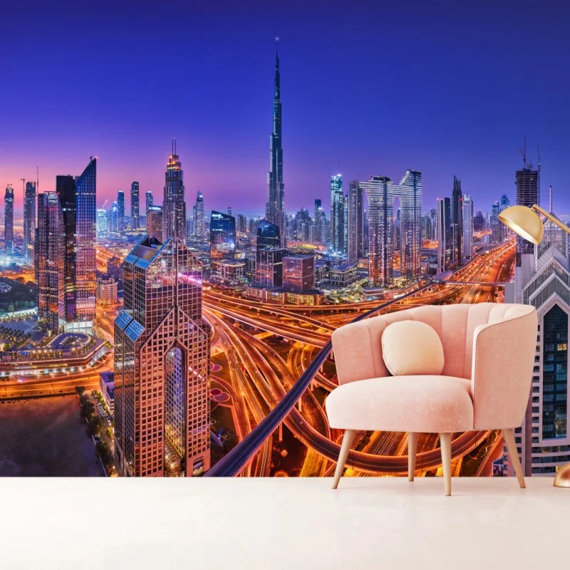 Fototapete Dubai panorama bei dämmerung