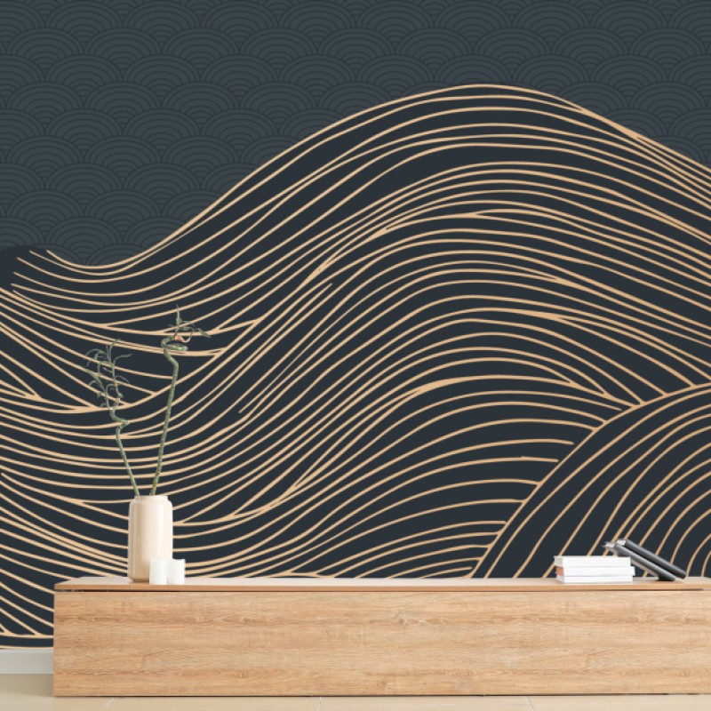 Fototapete goldene wellen im japanischen stil