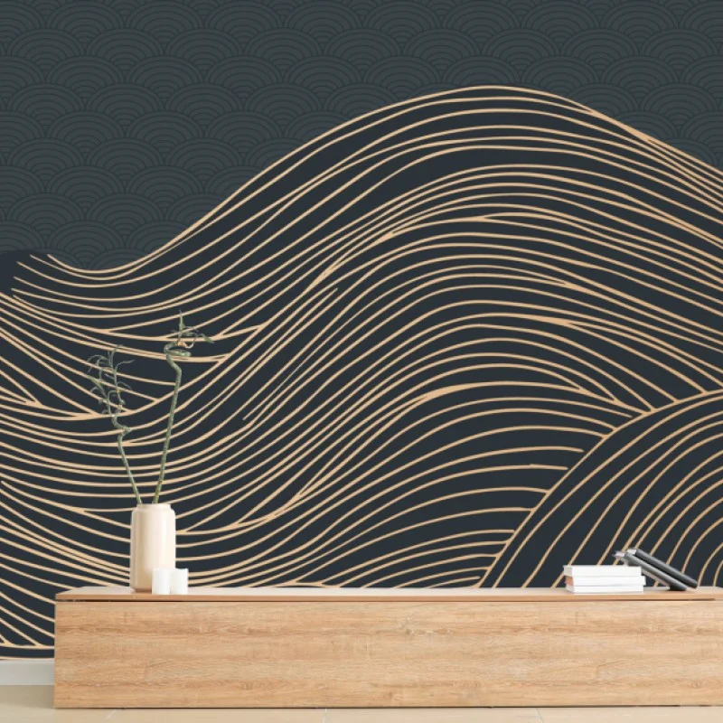 Fototapete goldene wellen im japanischen stil