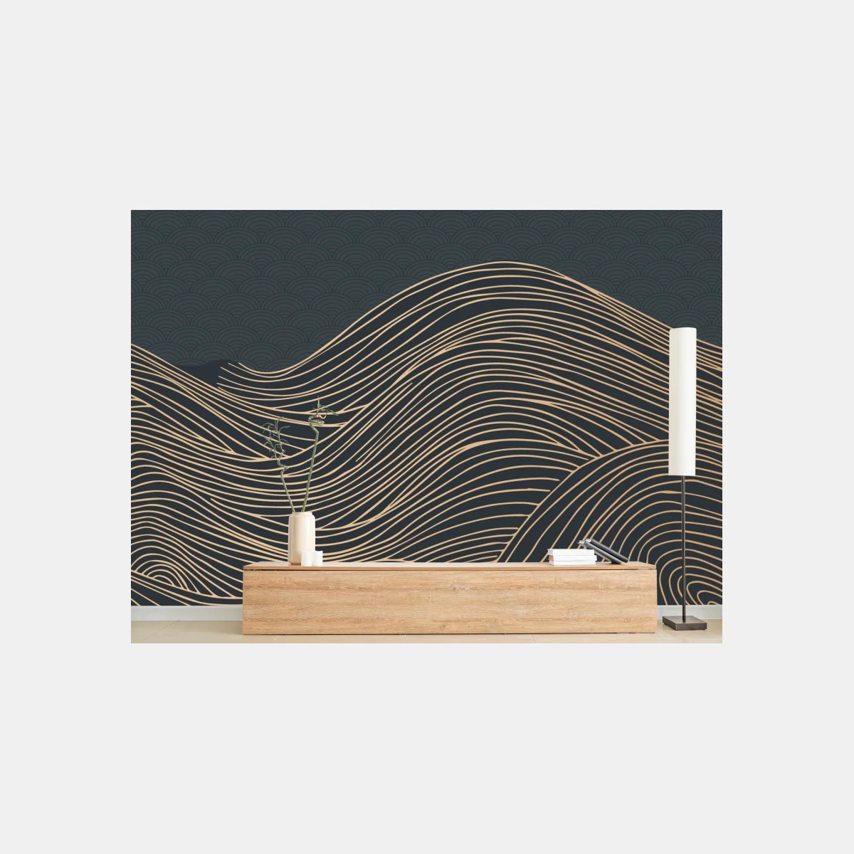 Fototapete goldene wellen im japanischen stil – Wallnifity® Fototapete goldene wellen im japanischen stil – Wallnifity®