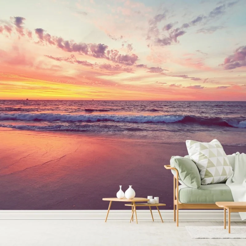 Fototapete pastelliger sonnenuntergang über ruhigem meer – Wallnifity® Fototapete pastelliger sonnenuntergang über ruhigem meer – Wallnifity®