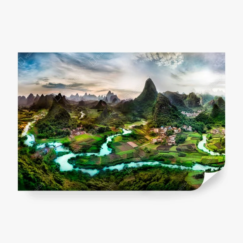 Fototapete smaragdfluss zwischen karsthügeln panorama