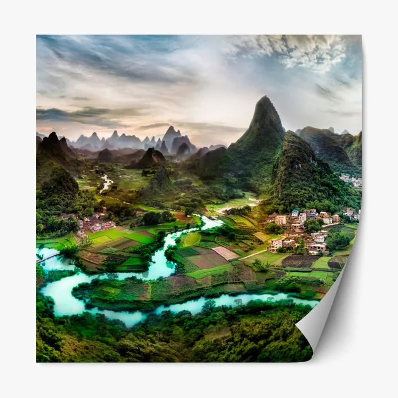 Repositionierbarer Aufkleber blauer marmor mit goldenen adern – Wallnifity®