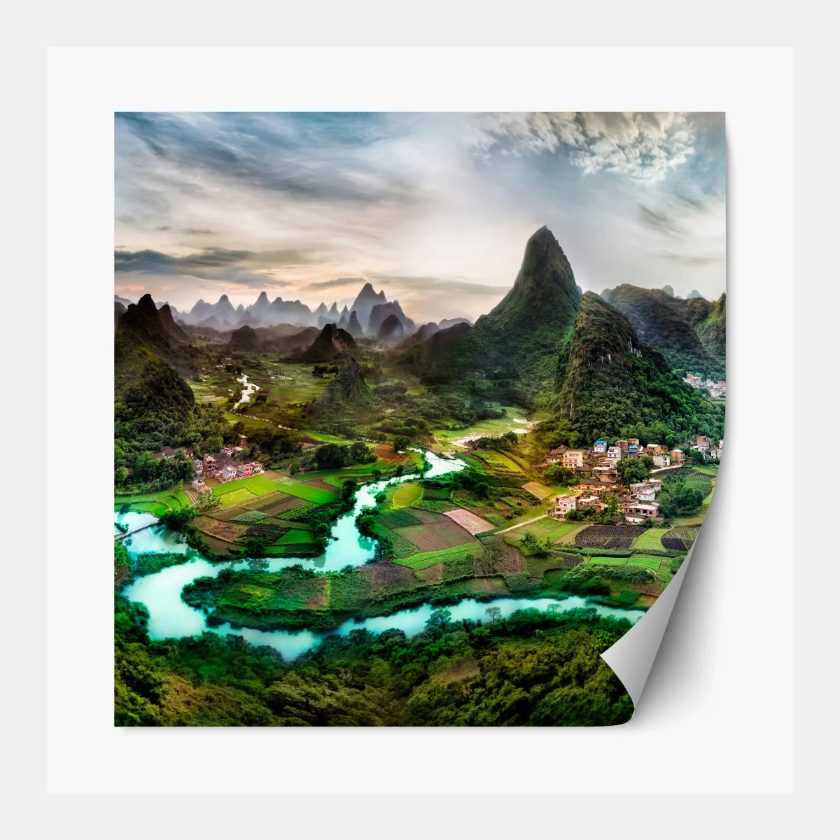 Repositionierbarer Aufkleber smaragdfluss zwischen karsthügeln panorama – Wallnifity® Repositionierbarer Aufkleber smaragdfluss zwischen karsthügeln panorama – Wallnifity®