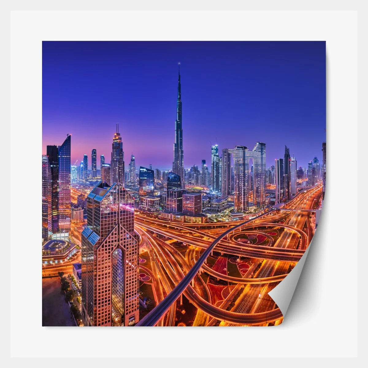 Repositionierbarer Aufkleber Dubai panorama bei dämmerung – Wallnifity® Repositionierbarer Aufkleber Dubai panorama bei dämmerung – Wallnifity®