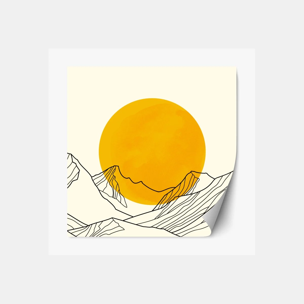 Repositionierbarer Aufkleber goldene sonne über minimalistischen bergen – Wallnifity® Repositionierbarer Aufkleber goldene sonne über minimalistischen bergen – Wallnifity®