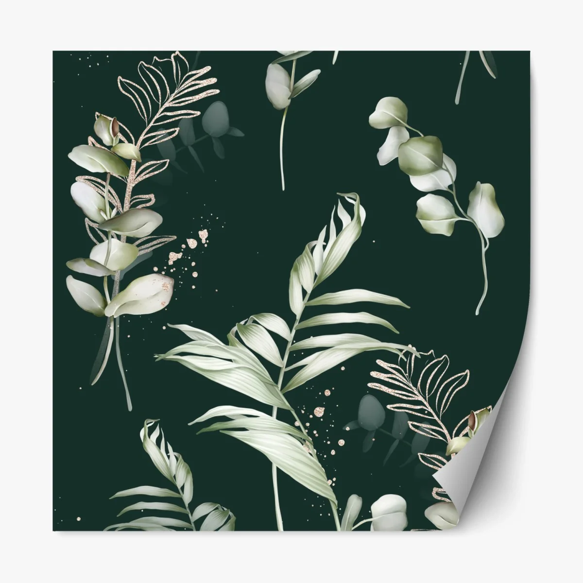 Repositionierbarer Aufkleber eukalyptus muster mit goldakzenten – Wallnifity®