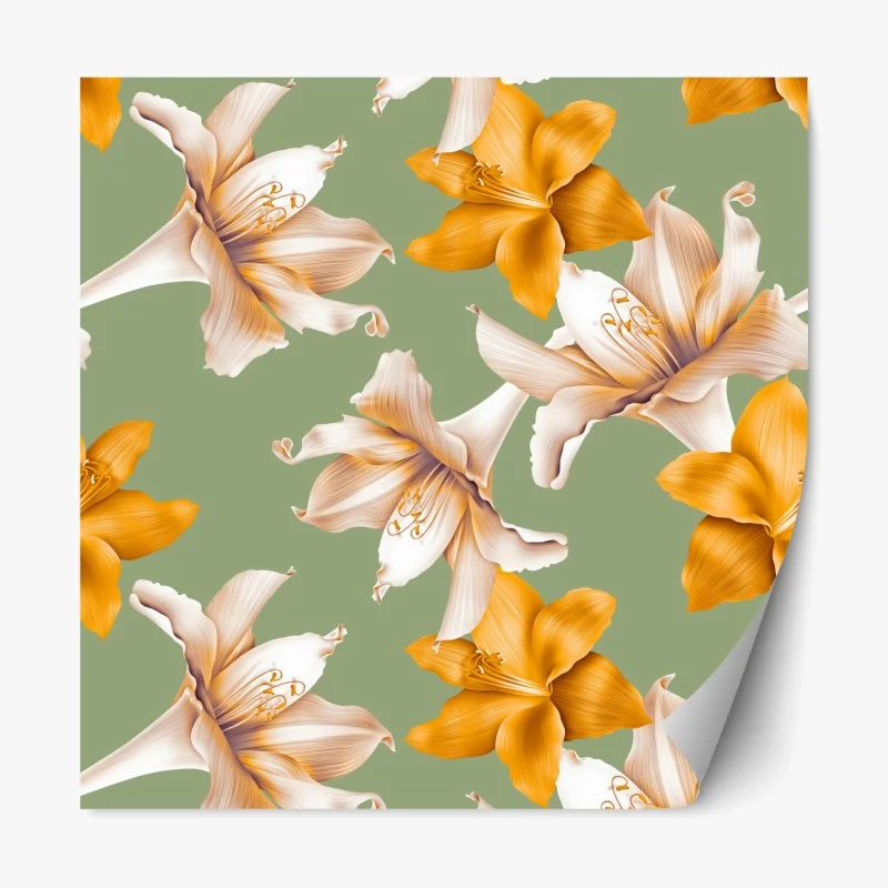 Repositionierbarer Aufkleber goldene lilien botanisches muster