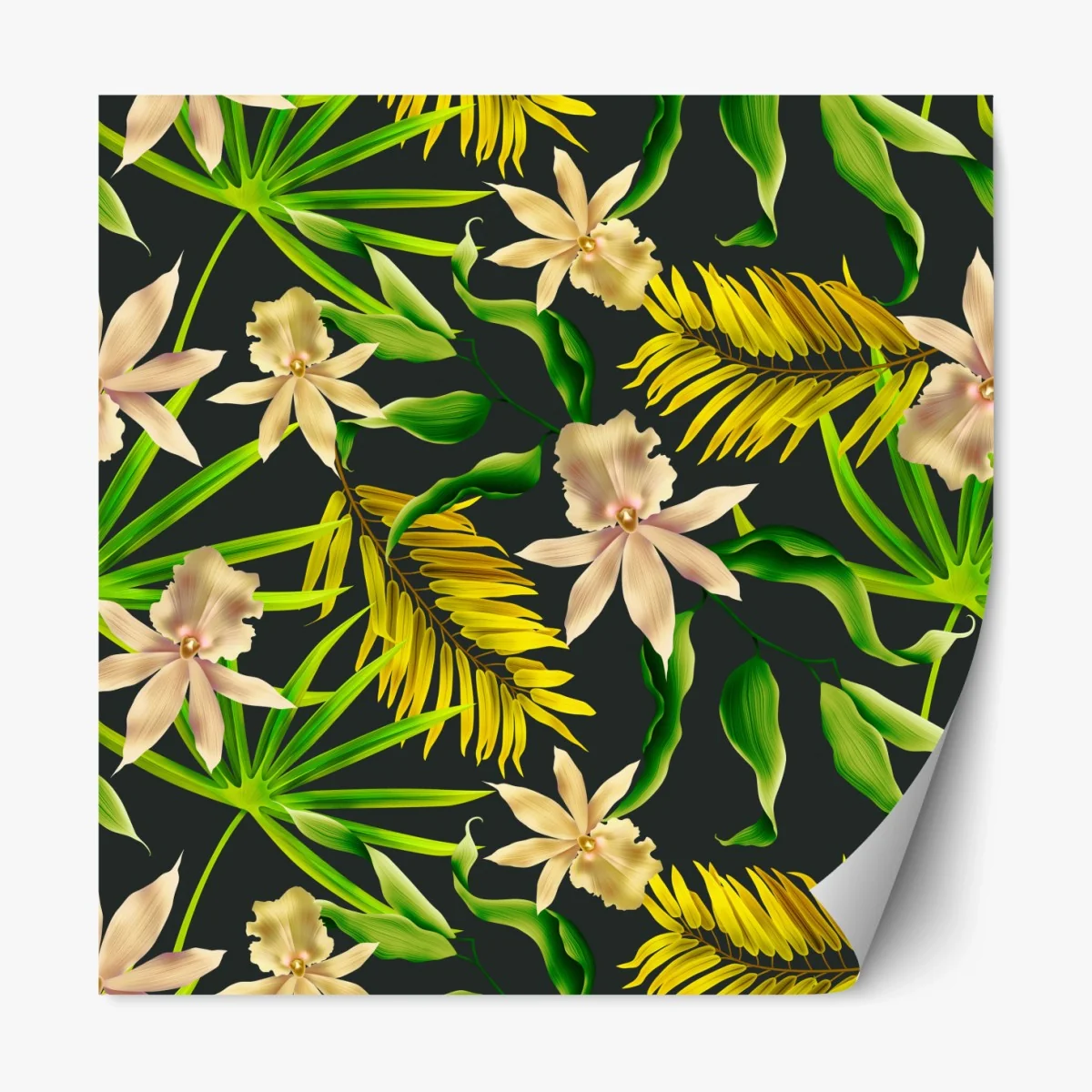 Repositionierbarer Aufkleber tropisches orchideenmuster auf dunklem hintergrund – Wallnifity® Repositionierbarer Aufkleber tropisches orchideenmuster auf dunklem hintergrund – Wallnifity®