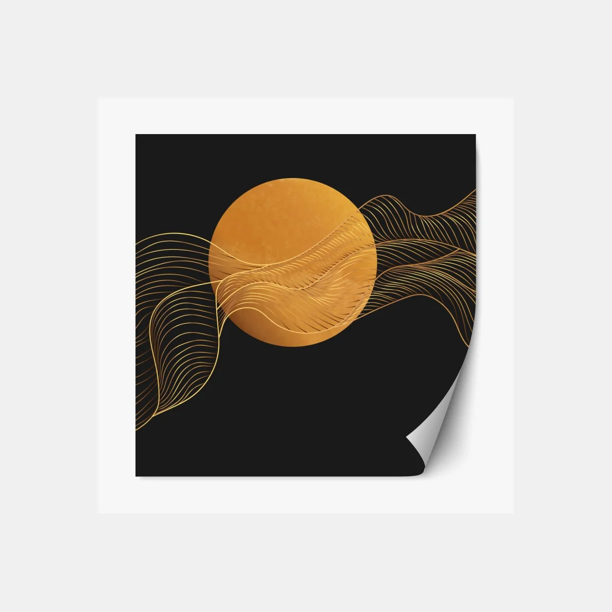 Repositionierbarer Aufkleber goldene wellen auf schwarzem grund — abstrakte komposition – Wallnifity® Repositionierbarer Aufkleber goldene wellen auf schwarzem grund — abstrakte komposition – Wallnifity®