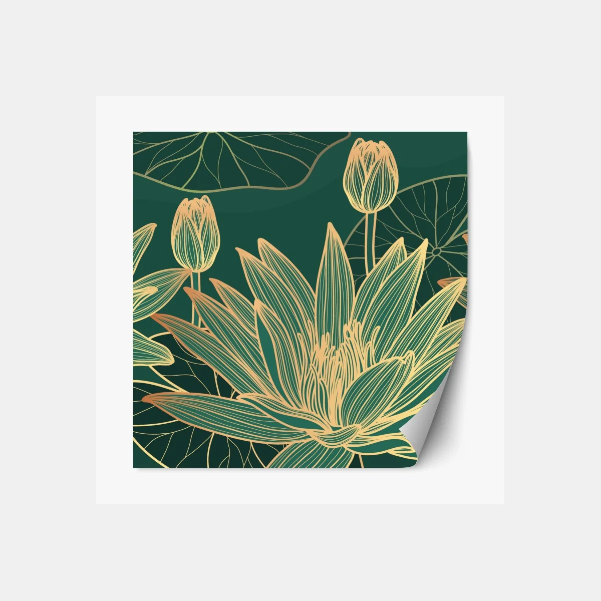 Repositionierbarer Aufkleber goldene lotosblüten auf grünem hintergrund – Wallnifity® Repositionierbarer Aufkleber goldene lotosblüten auf grünem hintergrund – Wallnifity®