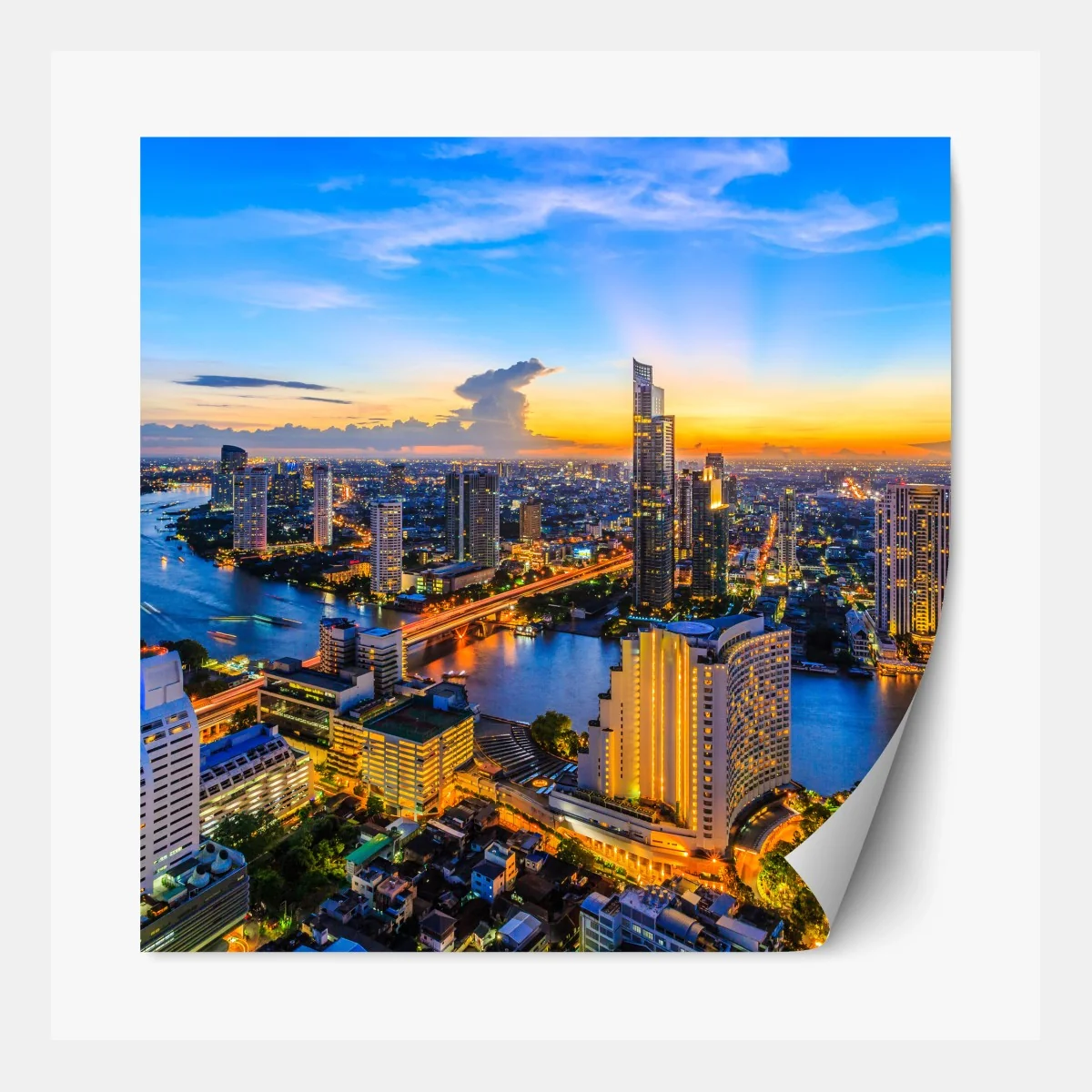 Repositionierbarer Aufkleber lebendige stadtskyline bei dämmerung – Wallnifity® Repositionierbarer Aufkleber lebendige stadtskyline bei dämmerung – Wallnifity®