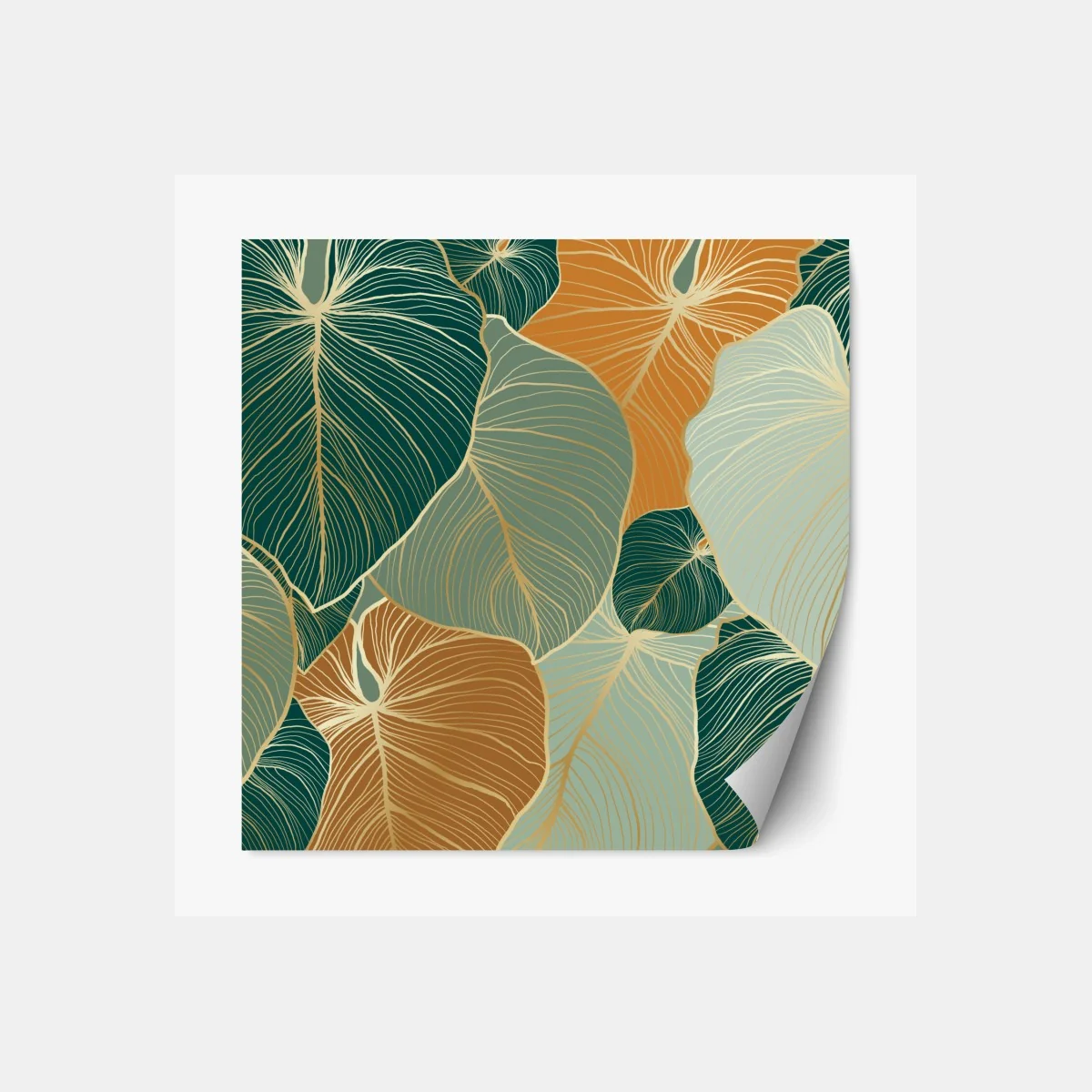 Repositionierbarer Aufkleber türkis-goldenes botanisches blättermuster – Wallnifity® Repositionierbarer Aufkleber türkis-goldenes botanisches blättermuster – Wallnifity®